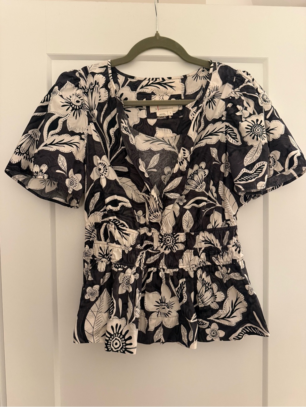 Anthropologie Black & White Floral Somerset top